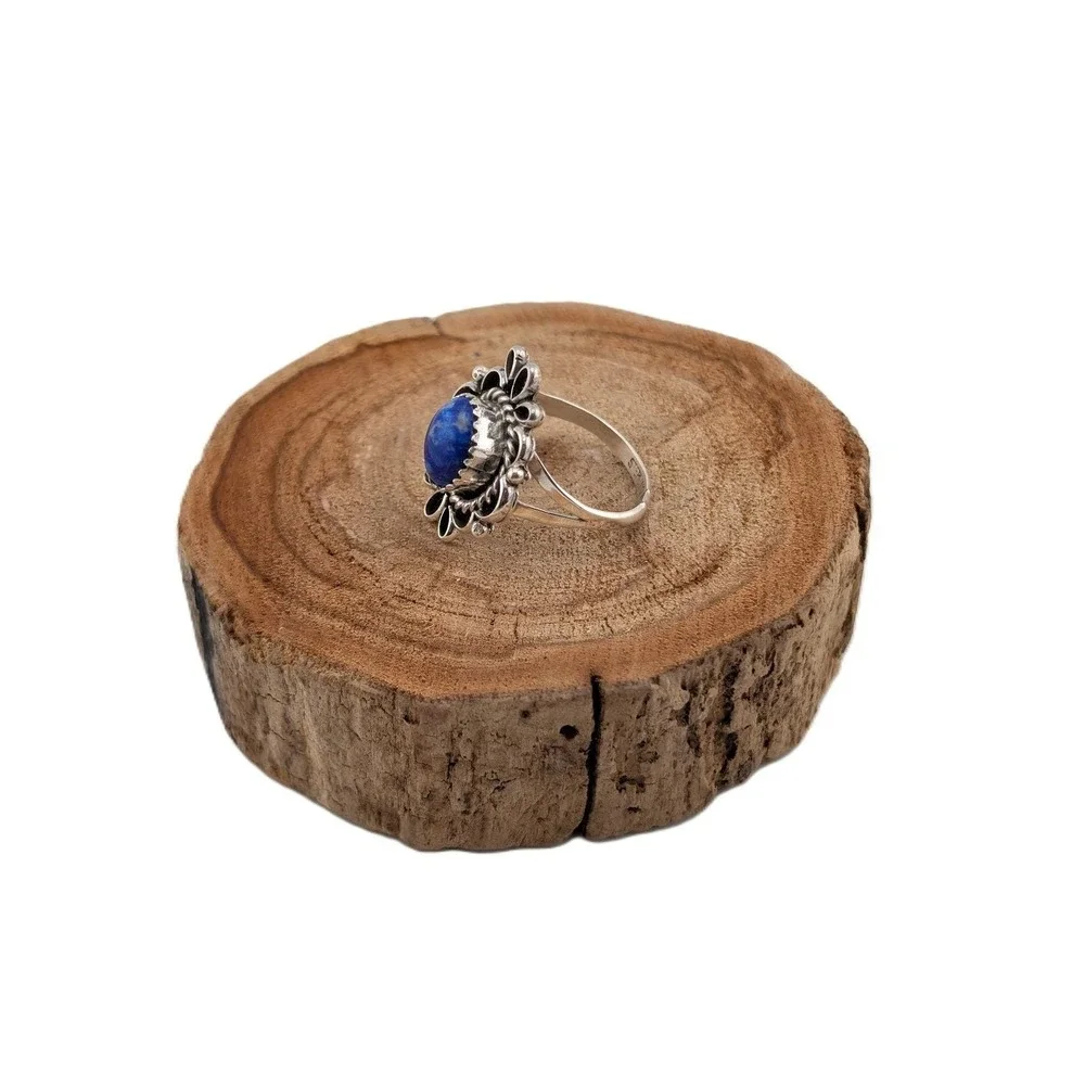 Navajo Sodalite Stone Scallop Ribbon‎ Halo Ring by Marvin Martinez Sz7.5US